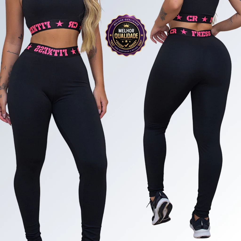 Calça Legging Academia Elastico Exposto Cintura Alta Feminina — imagem 1