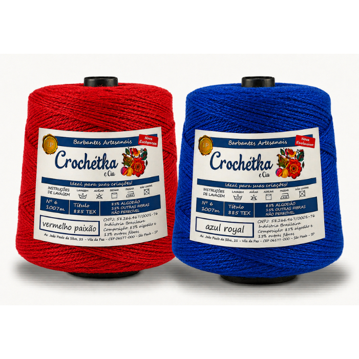 Kit 2 Cones Barbantes Crochétka 1kg Para Crochê - Qualidade E Maciez - fio 6 ou fio 8