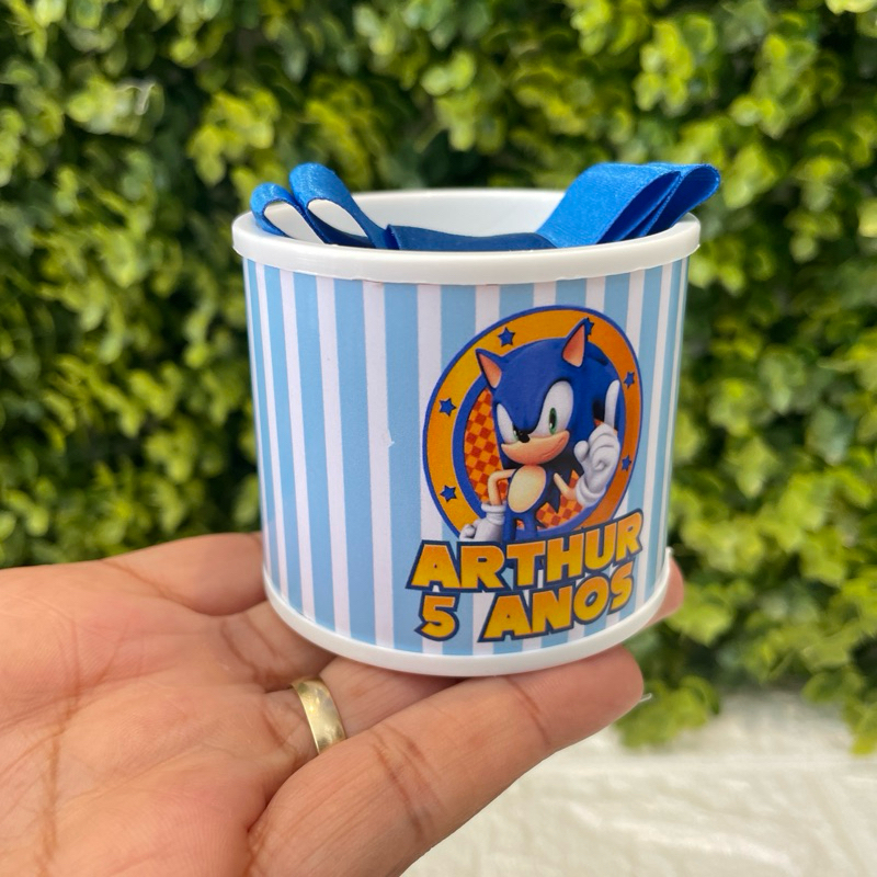 Kit Tubo Lata Personalizada Lembrancinha Aniversário Sonic Festa Infantil Lembrança Sonic Menino 5x6