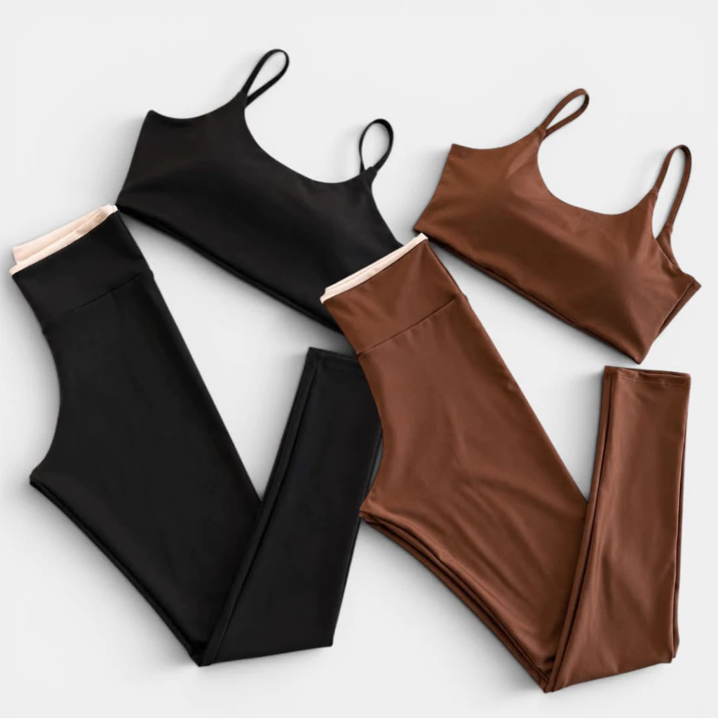 Kit 2 Conjuntos Feminino Academia Calça Premium Cintura Alta Zero Tranparência Grossa Top Costas Abertas Bojo Removível — imagem 1