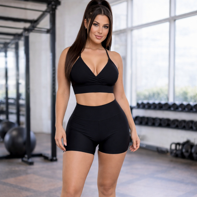 Conjunto Feminino Top e Short Academia Roupa Fitness - Short Empina Bumbum e Top com Bojo Removível | ZERO TRANSPARÊNCIA