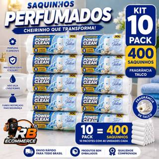 Kit 10 Sacos de Lixo Perfumados Talco | 400 Sacos | Pia e Banheiro | 35x40cm | Neutraliza Odores