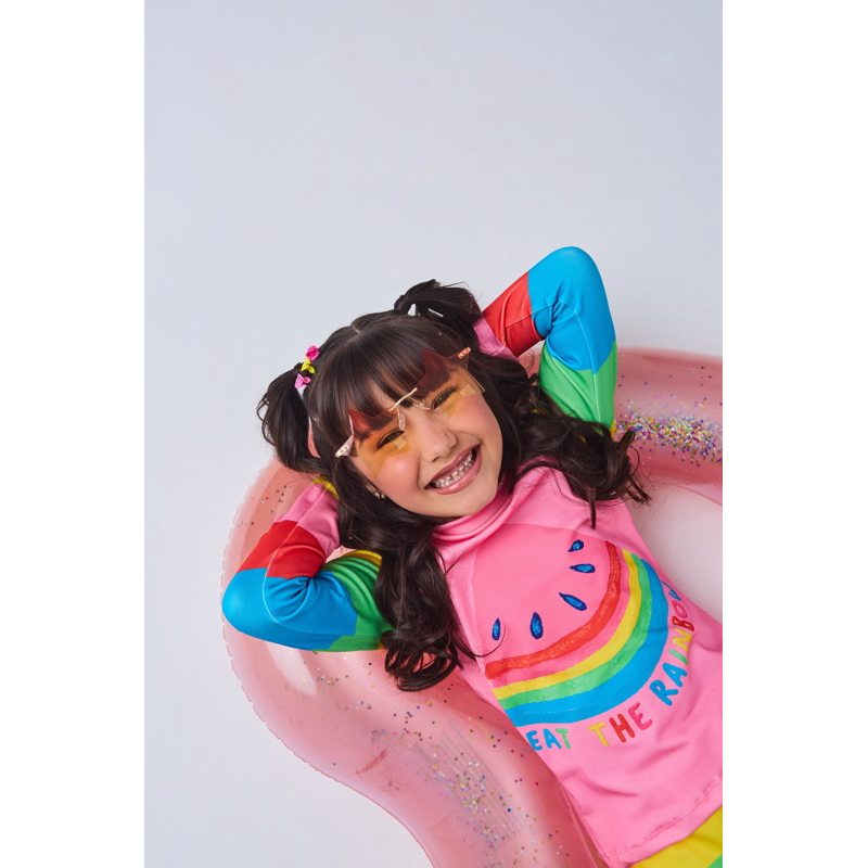 Biquini infantil feminino colorido melancia conjunto de blusa com proteção e calcinha