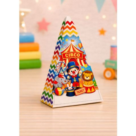 ENVIO MONTADO Kit com caixinha pirâmide personalizada para lembrancinha aniversário Tema Circo