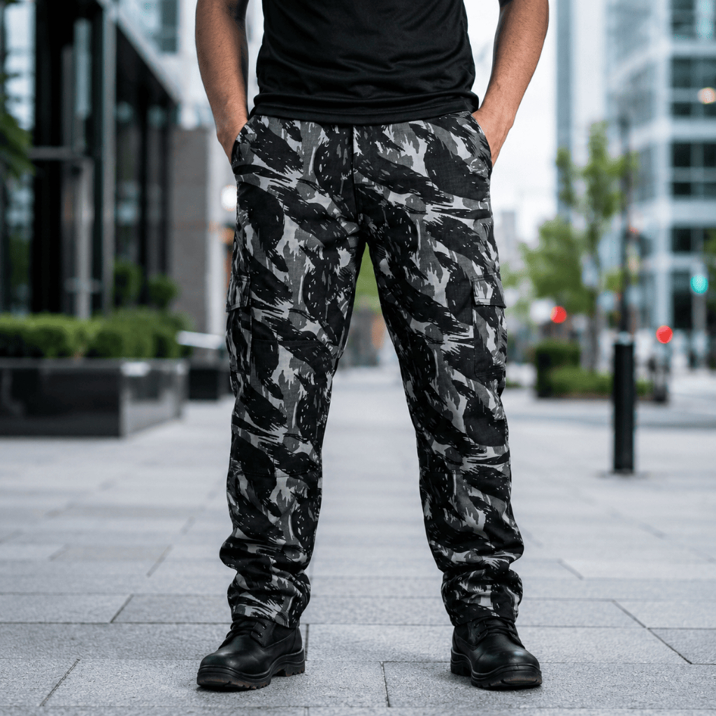 Calça Tática Militar Camuflada Rip Stop com Cintura Meio Elastico botão e ziper