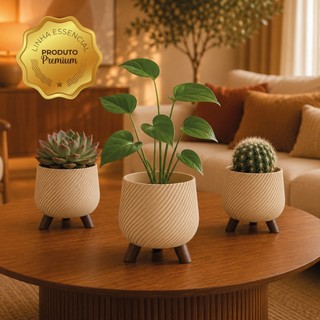 Kit 3 Vasos Decorativos Cachepô Espiral Japandi Boho Minimalista Enfeite Decoração Casa S…