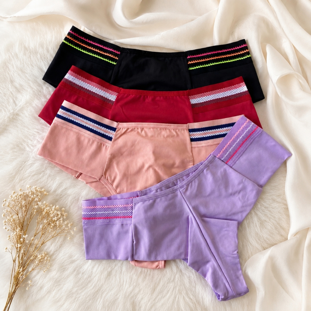 Kit Calcinhas Fio Duplo Microfibra Bicolor Conforto Lateral Reforçada Cintura Alta Lingerie