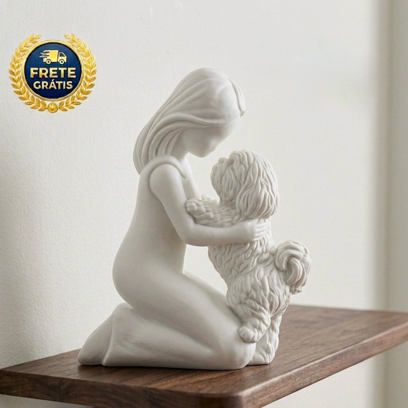 Escultura Amor Incondicional Mulher E Cachorro Shih tzu Homem e Shih tzu Pet Estátua Decoração Casa Lindo Presente