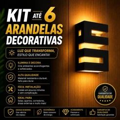Kit 6 Arandelas Preta ou Branca Luminária Externa Interna 2 Focos + Kit de Instalação