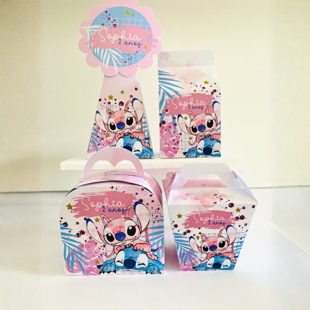 ENVIO RÁPIDO - KIT FESTA STITCH E ANGEL LEMBRANCINHAS CAIXINHAS PERSONALIZADAS MONTAGEM FÁCIL