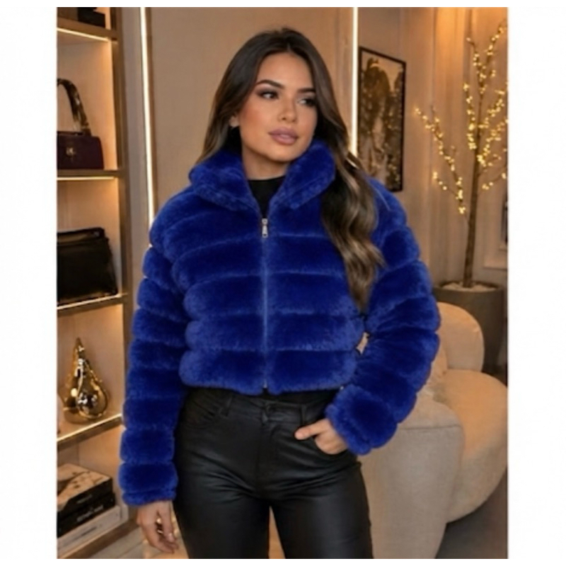 Jaqueta Puffer Feminina Pelucia Forrada Com Ziper Gola Alta  Inverno Frio