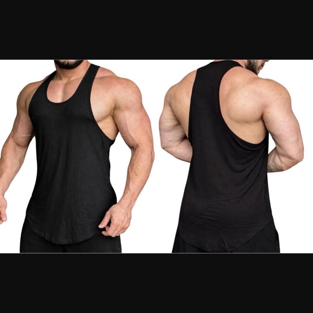 Regata Cavada Nadador Preta Sem Estampa Masculina Longline Academia Fitness Treino Musculação Esportiva 100% Algodão