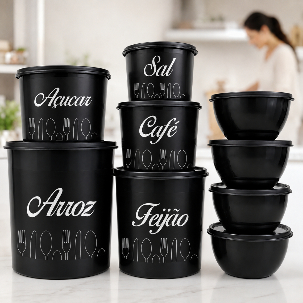 Kit Potes Mantimentos Peças Variadas + Bowls Redondos Vasilhas Organizador de Cozinha