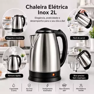 Chaleira Elétrica Inox 2 Litros 110 v 220 v para Café Chá Aquecimento Rápido