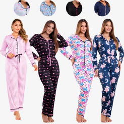 Pijama Feminino Americano Longo Pós Cirúrgico Amamentação Inverno de Listra rosa