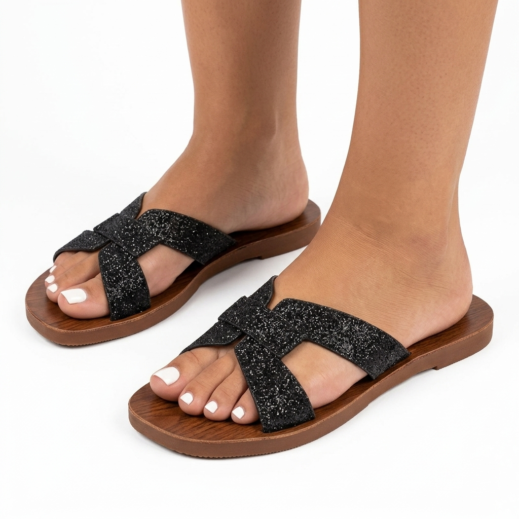 Sandalia Rasteirinha Feminina Chinelo Agata Brilho Tiras Cruzadas Confortavel Antiderrapante Movixxstore