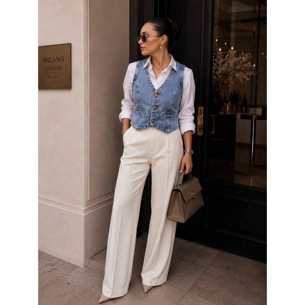 Colete Jeans Milano Signature — Elegância que Impõe Presença ✨