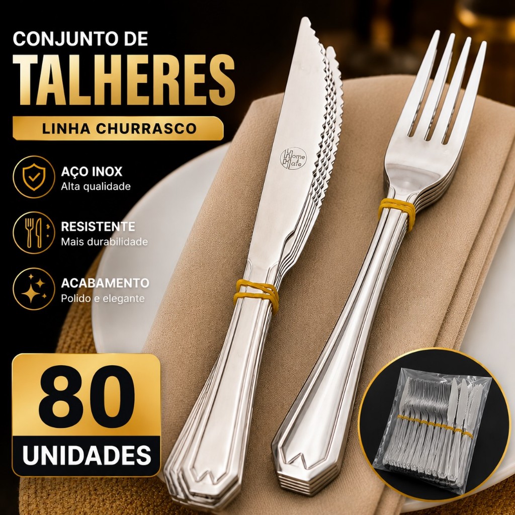 Talheres em inox 40 Faca 40 Garfo Casa Cozinha Restaurante Buffet Qualidade Resistência Utilidades