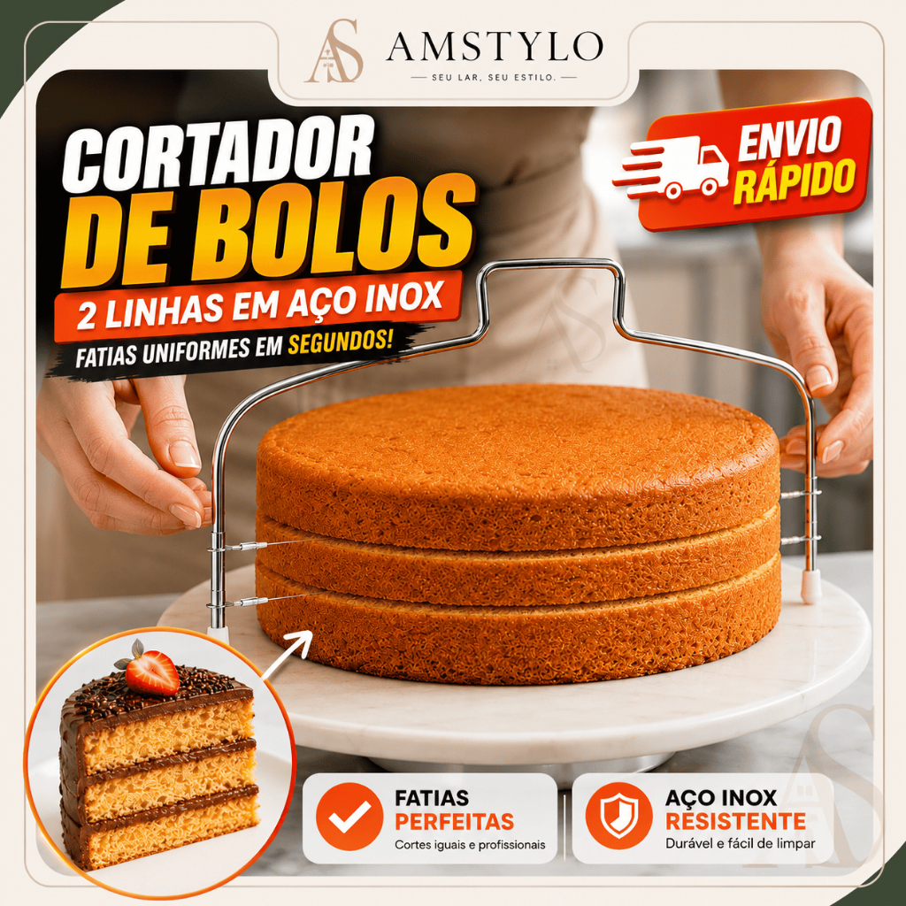 Cortador de Bolo Nivelador Em Inox 30cm Fatiador De Bolos Com Fio Duplo