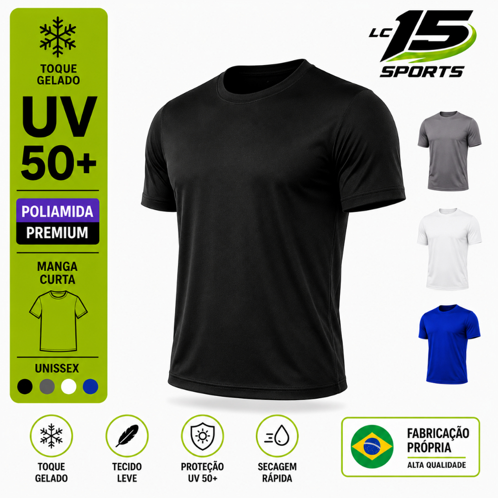 Camiseta Térmica Poliamida Proteção UV50+ Premium Manga Curta - Unissex