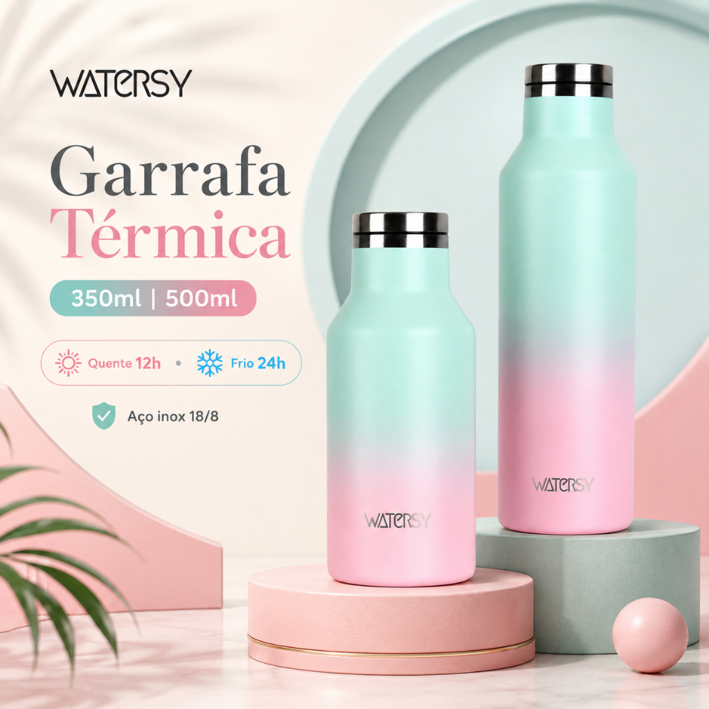 Watersy Garrafa Térmica 350ml/500ml de Aço Inox Antivazamento Portátil para Café Chá Água