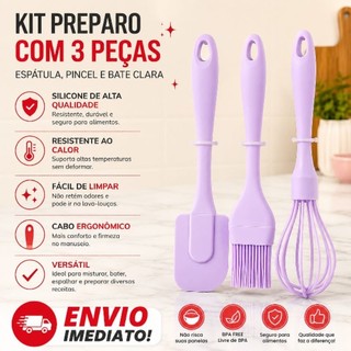 Kit Utensílios de Cozinha Silicone,Kit Confeitaria Antiaderente Espátula Bate Clara e Pincel