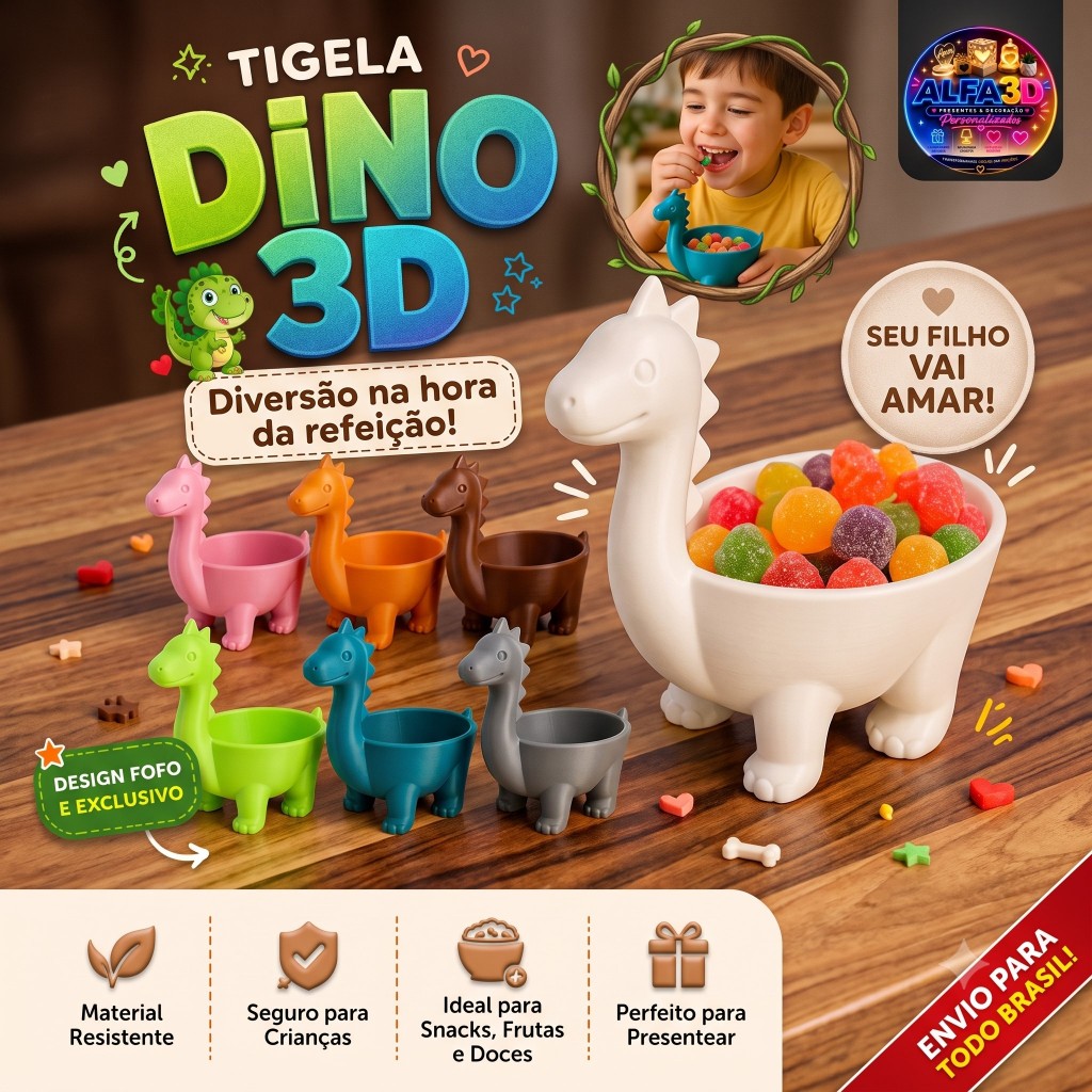 Tigela De Dinossauro Infantil Porta Snacks E Frutas (varias cores) 12 CM