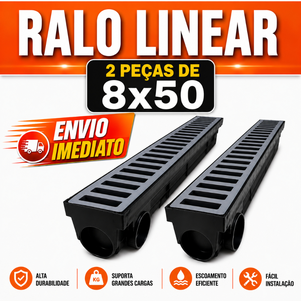 Ralo Linear 8x100 + Coletor área externa piscina banheiro (2 Pçs 8x50cm)