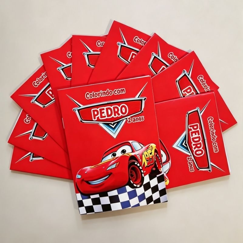 Livrinho de Colorir Personalizado Carros McQueen | Revista para Colorir Infantil com Nome | Lembrancinha Aniversário