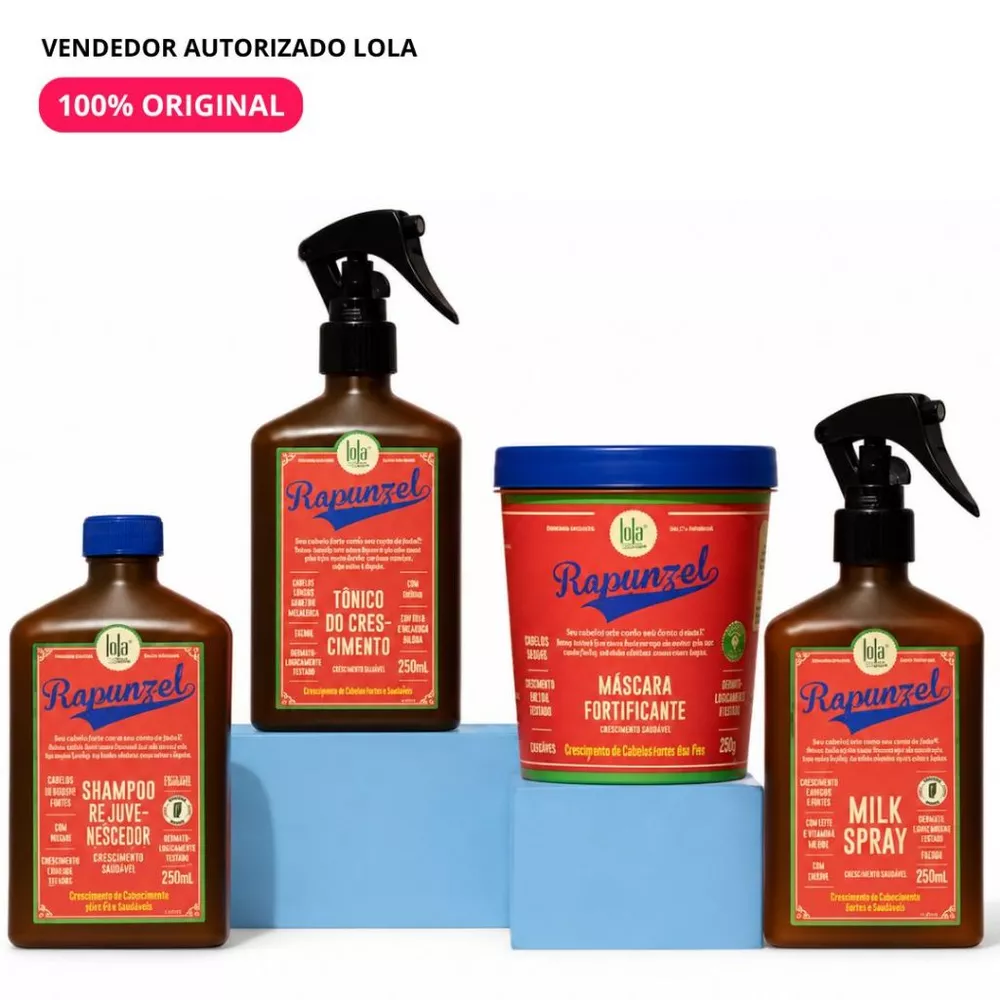 Linha de Crescimento Rapunzel - Shampoo + Máscara + Tonico + Milk Lola Cosmetics
