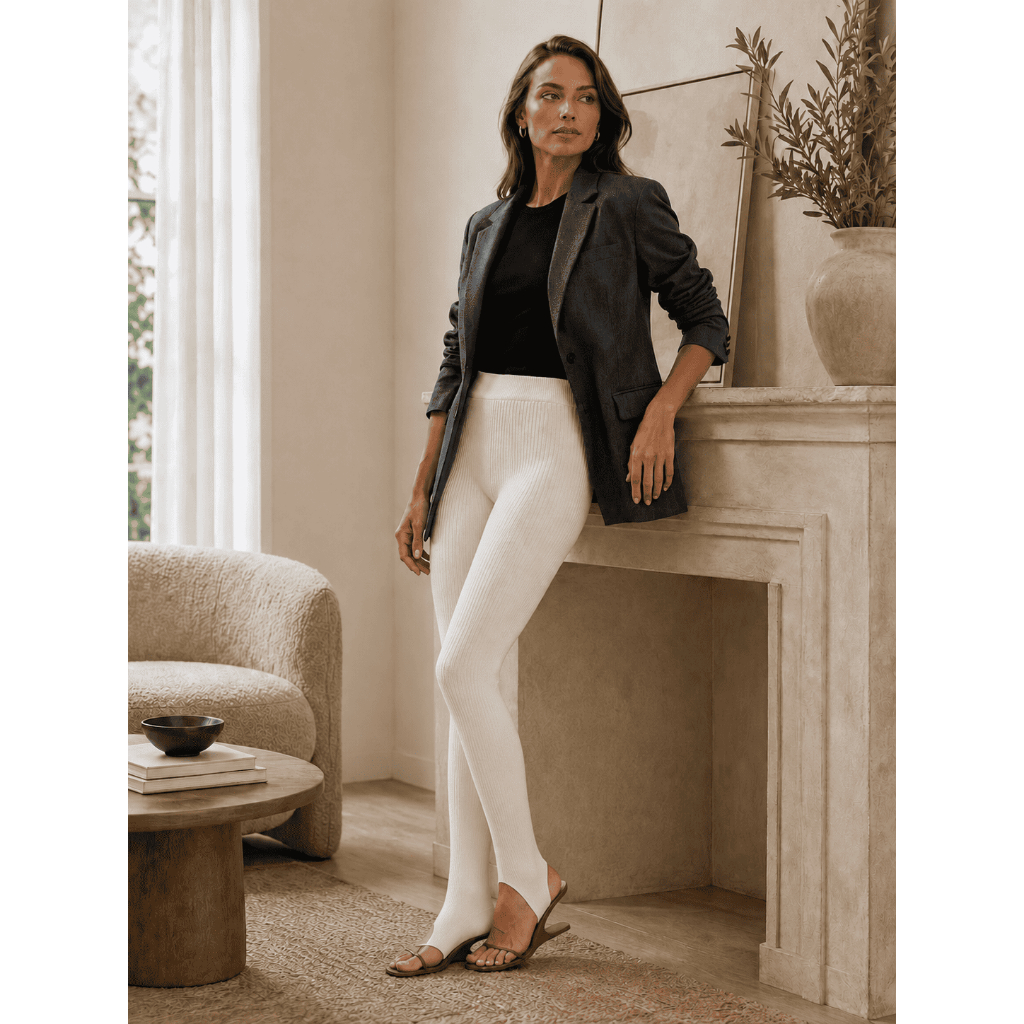 Calça Pezinho Fusô Feminina Estilo Lã Tricô Modal Canelada Cós Alto Moda Inverno Tipo Meia-Calça Segunda Pele Tri