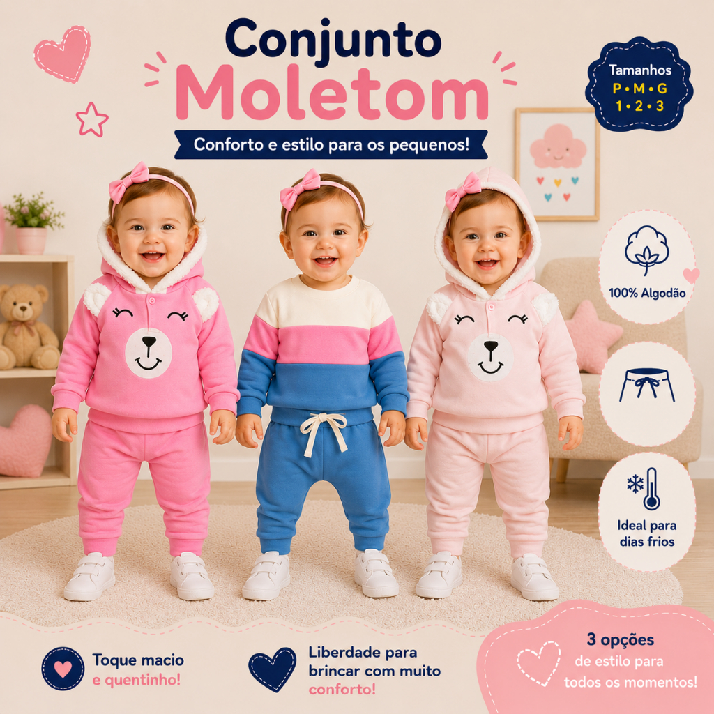 Conjuntos de Moletom Menina Bebê Ótima Qualidade Inverno  Tamanho P ao 3