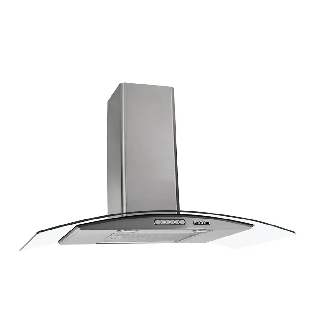 coifa de parede fogatti vidro curvo inox, duto slim