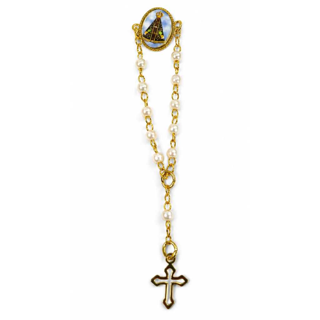 Bóton / Broche Dezena pérola Nossa Senhora Aparecida