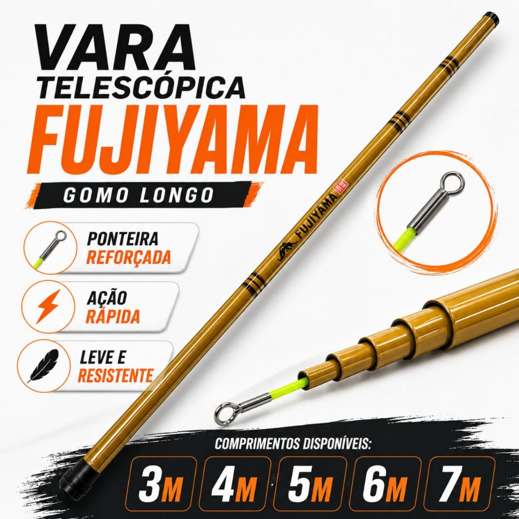 Vara Ottoni Telescópica Lisa Fujiyama Gomo Longo Traíra Tucunaré Piau