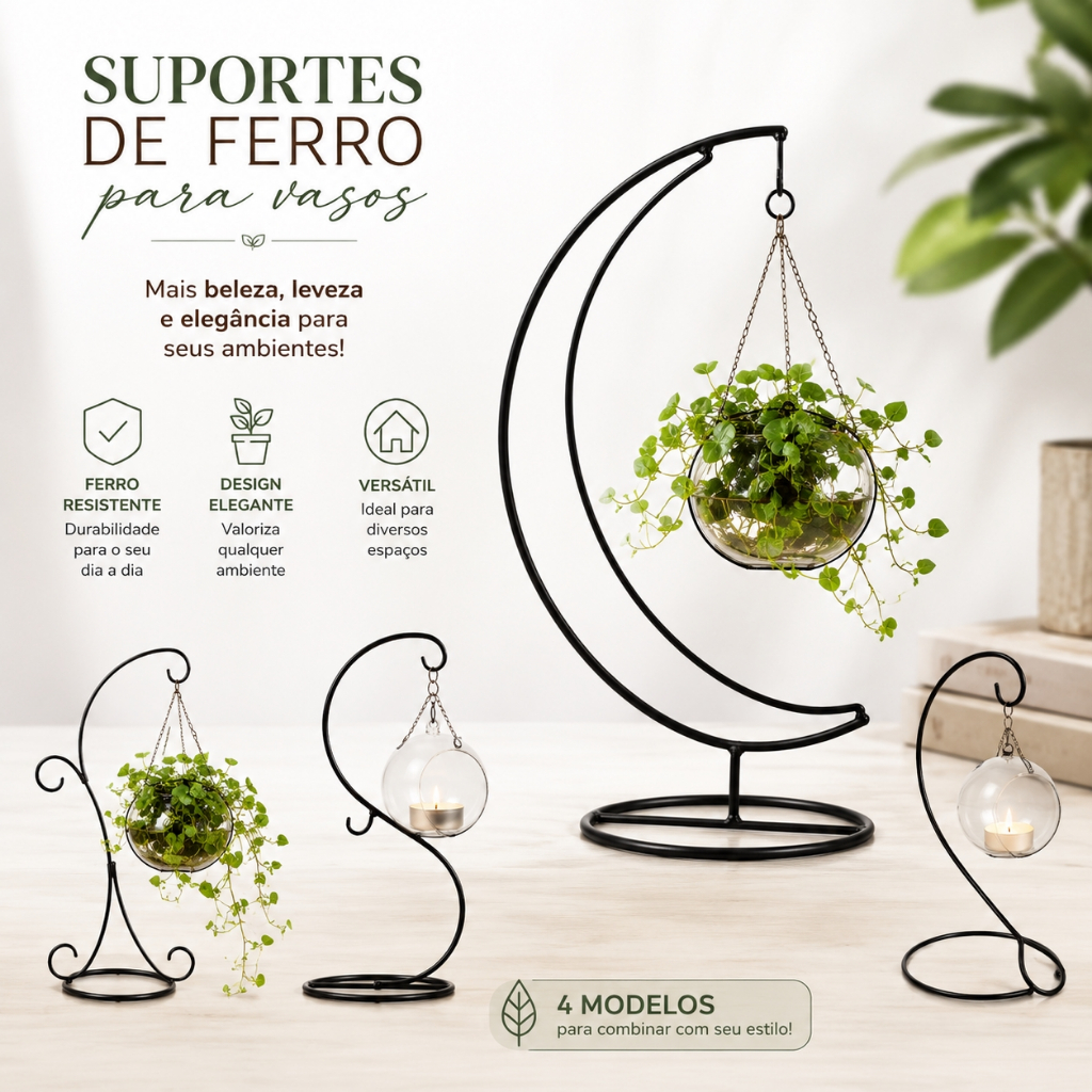 Suporte De Ferro de Lua Decoração Para Pendurar Vaso  Em Globo Flor Terrário