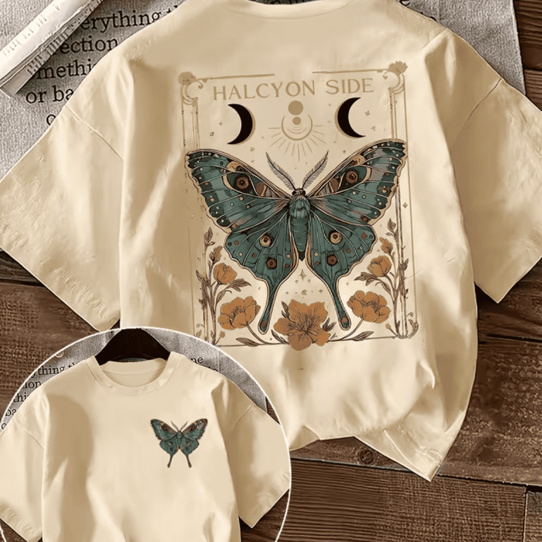 Camisa Camiseta Blusinha Feminina 100%Algodão Estampado Borboleta Leve E Confortável Para Dias Quentes