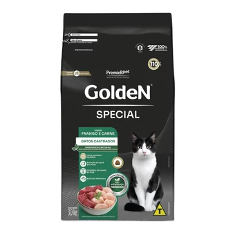 Ração Golden Special Gatos Adultos Castrados Frango e Carne 3kg
