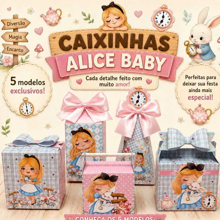 kit Festa aniversário Alice no País das Maravilhas, Personalizados, Caixinhas, Lembrancinha