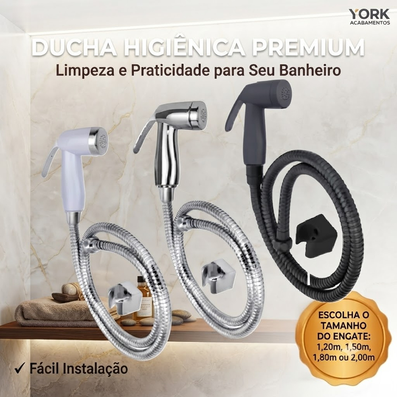 Ducha Higienica Gatilho Chuverinho ABS Branco Cromado Preto  + Mangueira ESCOLHA COR E TAMANHO