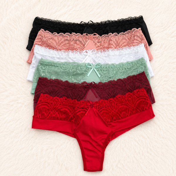 Kit 5 Calcinha Renda Sensual Tanga Lingerie Conforto Fio Duplo Amanda