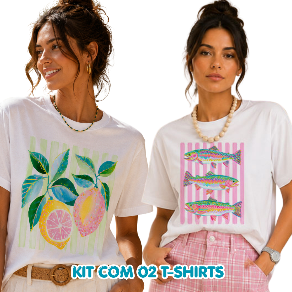 Kit com 2 Camisetas Femininas t shirt Confortável  Sardines Premium