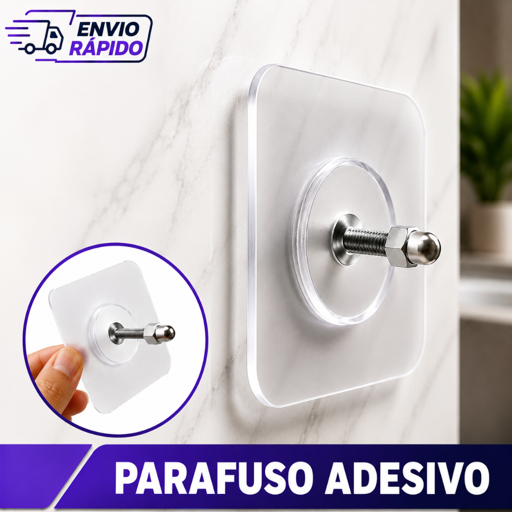 Kit 4/8 Gancho Parafuso Adesivo Parede Sem Furos Transparente Rosca Para Pendurar Multiuso Funcional