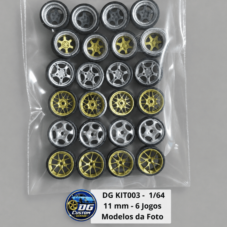 Jogo de rodas para Costumização 1/64 Modelos KIT 003 - com 6 jogos - 11mm (Modelos da Foto)