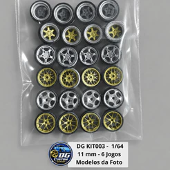 Jogo de rodas para Costumização 1/64 Modelos KIT 003 - com 6 jogos - 11mm (Modelos da Foto)