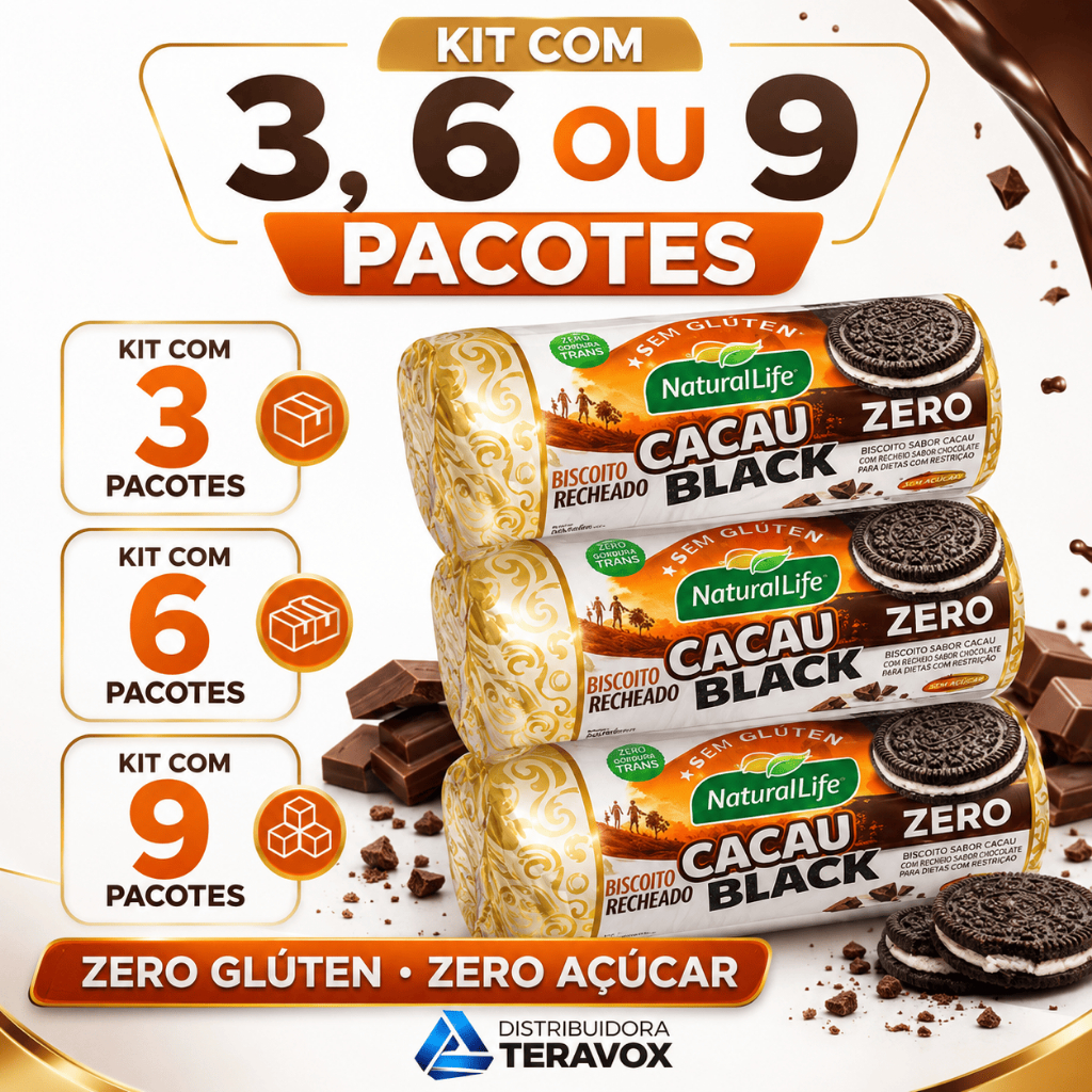 KIT 3 Biscoito Cacau Black sabor Baunilha Tipo Oreo Sem Glúten Zero Açúcar Vegano - Natural Life