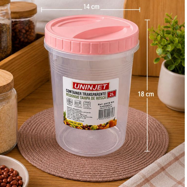 Pote Hermético Redondo 2L Transparente Tampa Rosca Organizador Mantimentos Cozinha BPA Free Multiuso