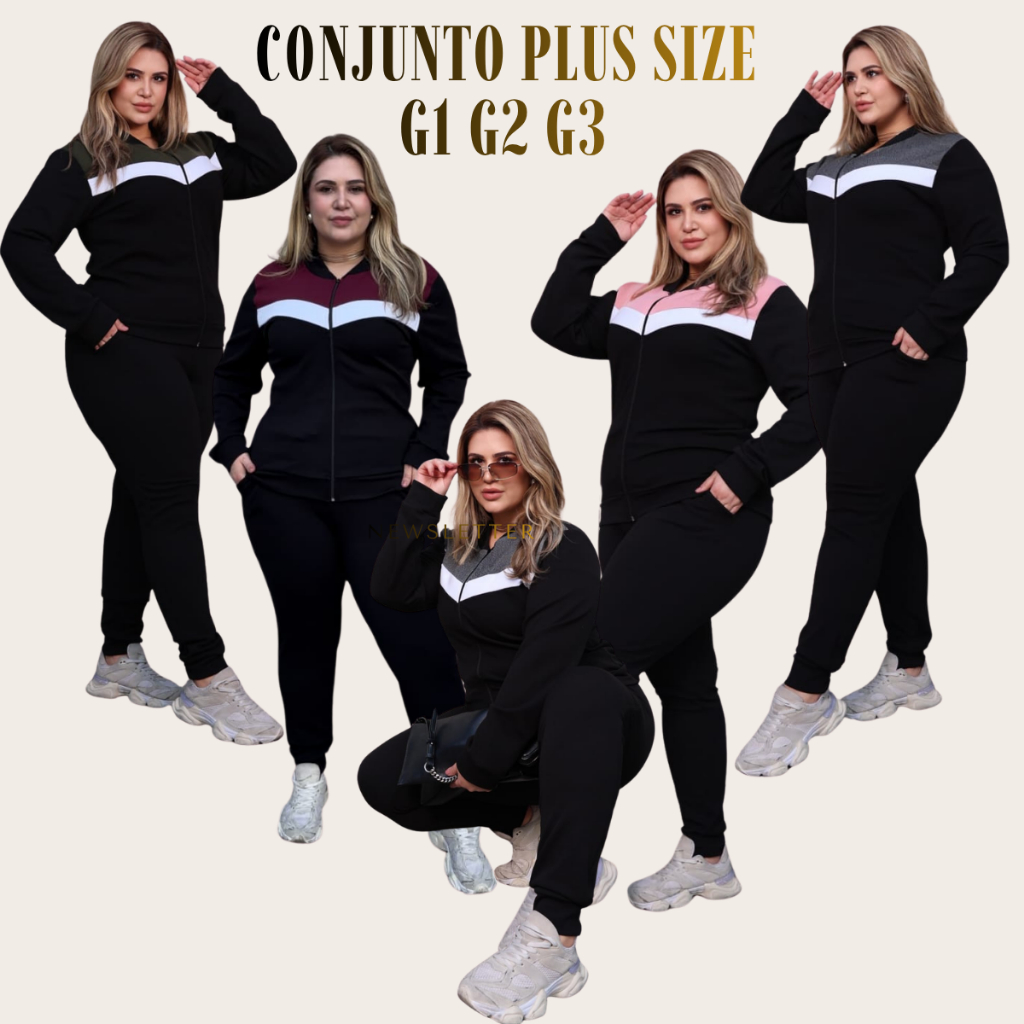 Conjunto de Inverno Plus Size Malha Crepe Confortável com Bolso e Zíper