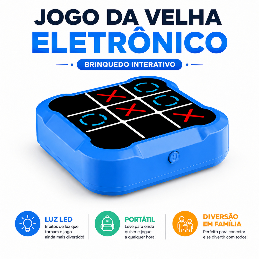 Jogo Da Velha Digital Eletronico 3 Em 1 Recarregavel Usb Led Educativo Interativo Portatil Memoria