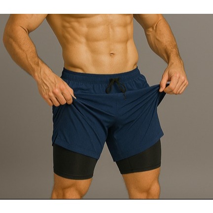 Shorts 2 Em 1 Dry Bermuda Academia Masculina Corrida Treino Com Bolso Para Colocar O Celular